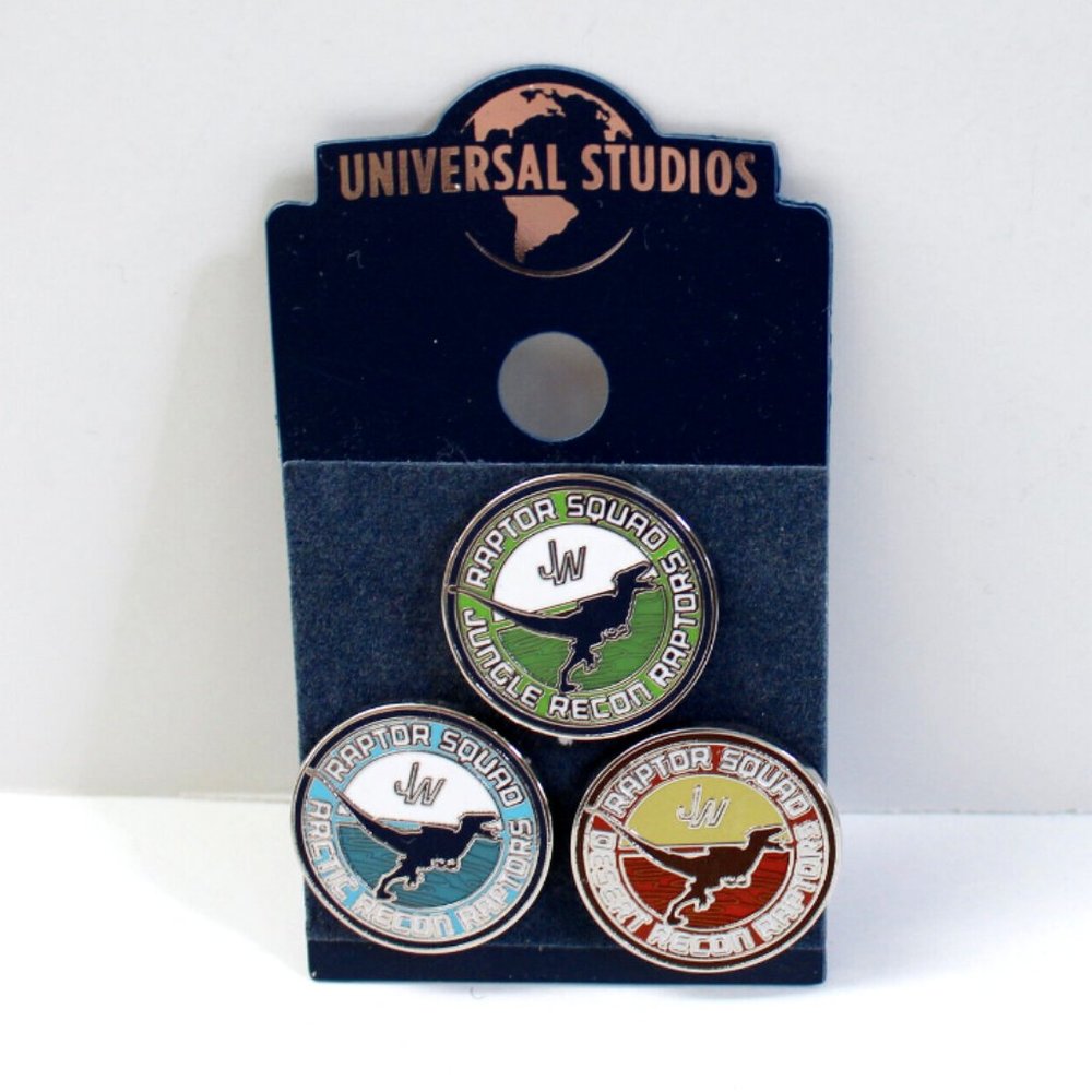 Universal Studios Jurassic World Recon Raptor Squad Pin Set of 3